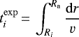 \begin{equation*} t_i^{\mathrm{exp}}\,{=}\,\int_{R_i}^{R_{\mathrm{a}}}{\mathrm{d}r\over v}\end{equation*}
