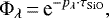\begin{equation*} \Phi_{\lambda}\,{=}\,\textrm{e}^{-p_{\lambda}\cdot\tau_{\mathrm{SiO}}}, \end{equation*}