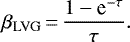\begin{equation*} \beta_{\mathrm{LVG}}\,{=}\,\frac{1-\textrm{e}^{-\tau}}{\tau}. \end{equation*}