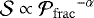 $\mathcal{S} \propto {\mathcal{P}_{\rm{frac}}}^{-\alpha}$