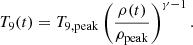 $$ \begin{aligned}&T_9(t) = T_{9,\mathrm {peak}} \left(\frac{\rho (t)}{\rho _{\rm {peak}}}\right)^{\gamma -1}. \end{aligned} $$