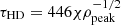 $ \tau_{\mathrm{HD}} = 446 \chi \rho_\mathrm{{peak}}^{-1/2} \ $
