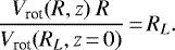 \begin{equation*} {{V_{\textrm{rot}}(R, z)} \ R \over V_{\textrm{rot}}(R_L, z\,{=}\,0)}\,{=}\,R_L. \end{equation*}