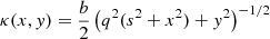 $$ \begin{aligned}&\kappa (x,y) = \frac{b}{2} \left(q^2(s^2+x^2)+y^2 \right)^{-1/2}\end{aligned} $$