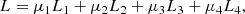 $$ \begin{aligned} L=\mu _1L_1+\mu _2L_2+\mu _3L_3+\mu _4L_4, \end{aligned} $$