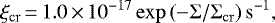 \begin{equation*} \xi_{\rm{cr}}\,{=}\,1.0\,{\times}\,10^{-17}\exp{\left(-\Sigma/\Sigma_{\rm{cr}}\right)}\,\rm{s}^{-1}, \end{equation*}