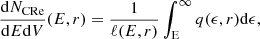 $$ \begin{aligned} \frac{\mathrm{d}N_{\rm CRe}}{\mathrm{d}E \mathrm{d}V}(E,r) = \frac{1}{\ell (E,r)}\int _{\rm E}^{\infty } q(\epsilon , r) \mathrm{d}\epsilon , \end{aligned} $$