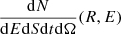 $ \frac{\mathrm{d}N}{\mathrm{d}E\mathrm{d}S\mathrm{d}t\mathrm{d}\Omega}(R,E) $