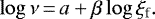 \begin{equation*} \log \nu\,{=}\,a + \beta \log \xi_{\textrm{f}}.\end{equation*}