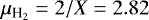 $\mu_{\textrm{H}_2}=2/X=2.82$