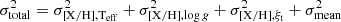 $$ \begin{aligned} \sigma ^{2}_{\rm total} = \sigma ^2_{\rm [X/H], T_{\rm eff}} + \sigma ^2_{\mathrm{[X/H],log}\,g} + \sigma ^2_{\rm [X/H],\xi _{\rm t}} + \sigma ^2_{\rm mean} \end{aligned} $$