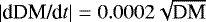 $|\textrm{dDM/d}t| \;{=}\; 0.0002\sqrt{\textrm{DM}}$