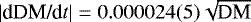 $|\textrm{dDM/d}t| \;{=}\; 0.000024(5)\sqrt{\textrm{DM}}$