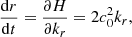 $$ \begin{aligned}&\frac{\mathrm{d} r}{\mathrm{d} t} = \frac{\partial H}{\partial k_r} = 2 c_0^2 k_r, \end{aligned} $$