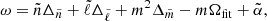 $$ \begin{aligned} \omega = \tilde{n} \Delta _{\tilde{n}} + \tilde{\ell }\Delta _{\tilde{\ell }} + m^2 \Delta _{\tilde{m}} - m \Omega _{\mathrm{fit} } + \tilde{\alpha }, \end{aligned} $$