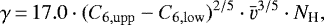 \begin{equation*} \gamma \,{=}\, 17.0 \cdot (C_{6,\rm upp}-C_{6,\rm low})^{2/5} \cdot \bar \varv^{3/5} \cdot N_{\textrm{H}},\end{equation*}