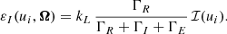 $$ \begin{aligned} \varepsilon _I(u_i,\boldsymbol{\Omega }) = k_L \, \frac{\Gamma _R}{\Gamma _R + \Gamma _I + \Gamma _E} \, {\mathcal{I} }(u_i) . \end{aligned} $$