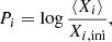 $$ \begin{aligned} P_i=\log {\frac{\langle X_i\rangle }{X_{i,\mathrm{ini} }}}, \end{aligned} $$