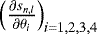 $\left(\frac{\partial s_{n,l}}{\partial \theta_i}\right)_{i=1,2,3,4}$