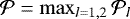${\cal P}=\max_{l=1,2} {\cal P}_l$