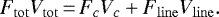 \begin{equation*} F_{\mathrm{{tot}}}V_{\mathrm{tot}}\,{=}\,F_{c}V_{c}+F_{\mathrm{{line}}}V_{\mathrm{{line}}}.\end{equation*}