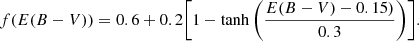 $$ \begin{aligned} f(E(B-V)) = 0.6 + 0.2\bigg [1-\tanh {\bigg (\frac{E(B-V)-0.15)}{0.3}}\bigg )\bigg ]. \end{aligned} $$