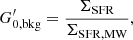 $$ \begin{aligned} G_{\mathrm{0,bkg} }^{\prime }=\frac{\Sigma _{\mathrm{SFR} }}{\Sigma _{\mathrm{SFR,MW} }}, \end{aligned} $$