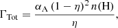 $$ \begin{aligned} \displaystyle \Gamma _{\mathrm{Tot} } = \frac{\alpha _{\rm A} \left( 1 - \eta \right)^2 n(\mathrm{H} )}{\eta }, \end{aligned} $$