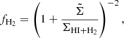 $$ \begin{aligned} \displaystyle f_{\mathrm{H} _2}= \left( 1 + \frac{\tilde{\Sigma }}{\Sigma _{\mathrm{HI} + \mathrm{H}_2}} \right)^{-2}, \end{aligned} $$