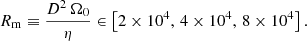 $$ \begin{aligned} R_{\rm m} \equiv \frac{D^2\,\Omega _0}{\eta } \in \left[ 2 \times 10^{4},\,4 \times 10^{4},\,8 \times 10^{4}\right]. \end{aligned} $$