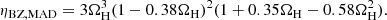 $$ \begin{aligned} \eta _\mathrm{BZ,MAD} =3\Omega _\mathrm{H} ^3(1-0.38\Omega _\mathrm{H} )^2(1+0.35\Omega _\mathrm{H} -0.58\Omega _\mathrm{H} ^2) .\end{aligned} $$