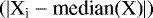 $(\left |\textrm{X}_{\textrm{i}} - \textrm{median(X)} \right |)$