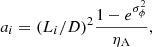 $$ \begin{aligned} a_{i} = (L_{i}/D)^2 \frac{1-e^{\sigma _\phi ^2}}{\eta _\mathrm{A} } , \end{aligned} $$