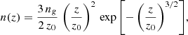 $$ \begin{aligned} n(z) = \frac{3 \, n_{{g}}}{2 \, z_0} \, \left( \frac{z}{z_0} \right)^2 \,\exp { \left[ -\left( \frac{z}{z_0} \right)^{3/2} \right]} ,\end{aligned} $$