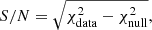Mathematical equation: $$ \begin{aligned} S/N = \sqrt{\chi ^2_{\rm data} - \chi ^2_{\rm null}}, \end{aligned} $$