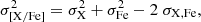 $$ \begin{aligned} \sigma ^{2}_{\rm [X/Fe]} =\sigma ^{2}_{\rm X} + \sigma ^{2}_{\rm Fe} - 2\;\sigma _{\rm X,Fe}, \end{aligned} $$