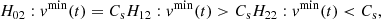 $$ \begin{aligned} H_{02}: { v}^\mathrm{min}(t) = C_{\rm s} H_{12}: { v}^\mathrm{min}(t) > C_{\rm s} H_{22}: { v}^\mathrm{min}(t) < C_{\rm s},\end{aligned} $$
