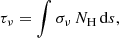 $$ \begin{aligned} \tau _\nu = \int \sigma _\nu \,N_{\mathrm{H}}\,\mathrm{d}s, \end{aligned} $$