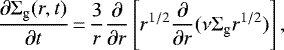 \begin{equation*} \frac{\partial {\Sigma_{\textrm{g}}} (r,t)}{\partial t}\,{=}\,\frac{3}{r}\frac{\partial}{\partial r}\left[ r^{1/2} \frac{\partial}{\partial r} (\nu {\Sigma_{\textrm{g}}} r^{1/2})\right],\end{equation*}