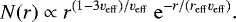 \begin{equation*} N(r) \propto r^{ (1-3v_{\mathrm{eff}}) / v_{\mathrm{eff}} }\ \mathrm{e}^{ -r / (r_{\mathrm{eff}}v_{\mathrm{eff}}) }. \end{equation*}