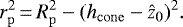 \begin{equation*} r_{\mathrm{p}}^2\,{=}\,R_{\mathrm{p}}^2 - (h_{\mathrm{cone}} - \hat{z}_0)^2. \end{equation*}