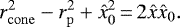 \begin{equation*} r_{\mathrm{cone}}^2 - r_{\mathrm{p}}^2 + \hat{x}_0^2\,{=}\,2 \hat{x} \hat{x}_0. \end{equation*}