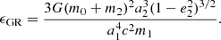 $$ \begin{aligned} \epsilon _{\rm GR} =\frac{3 G (m_0+m_2)^2 a_{2}^3 (1 - e_2^2)^{3/2}}{{a_1^4 c^2 m_1}}. \end{aligned} $$