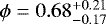 Mathematical equation: $\phi = 0.68^{+0.21}_{-0.17}$