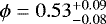 Mathematical equation: $\phi = 0.53^{+0.09}_{-0.08}$