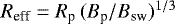 Mathematical equation: $R_{\textrm{eff}} = R_{\textrm{p}}\,(B_{\textrm{p}}/B_{\textrm{sw}})^{1/3}$