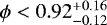 Mathematical equation: $\phi < 0.92^{+0.16}_{-0.12}$
