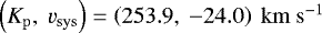 ${{\left({K_{\mathrm{p}}}{},\ {v_{\mathrm{sys}}}{}\right)=\left(253.9,\ -24.0\right)\ {\mathrm{km \ s^{-1}}}{}}}$
