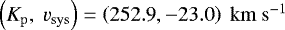 ${{\left({K_{\mathrm{p}}}{},\ {v_{\mathrm{sys}}}{}\right)=\left({252.9}, {-23.0} \right)\ {\mathrm{km \ s^{-1}}}{}}}$