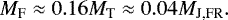 \begin{equation*} M_{\textrm{F}} \approx 0.16 M_{\textrm{T}} \approx 0.04 M_{\textrm{J,FR}}. \end{equation*}
